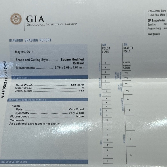 Princess cut / Platinum 1.61 Carat / G / VS2 / Diamond Ring - Picture 3 of 12